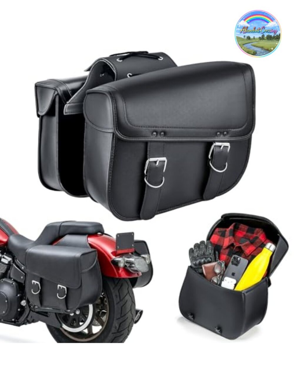 Motorcycle Saddlebags 30L Waterproof PU Leather Universal Fit Throw Over